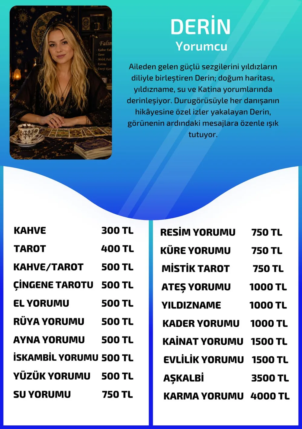 Derin hizmetleri, fiyat listesi ve hikayesi