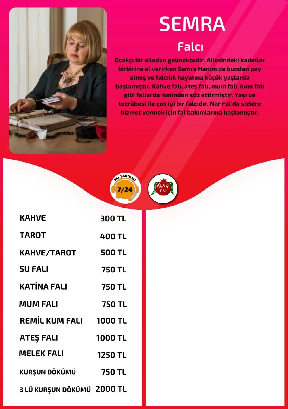 Semra hizmetleri, fiyat listesi ve hikayesi