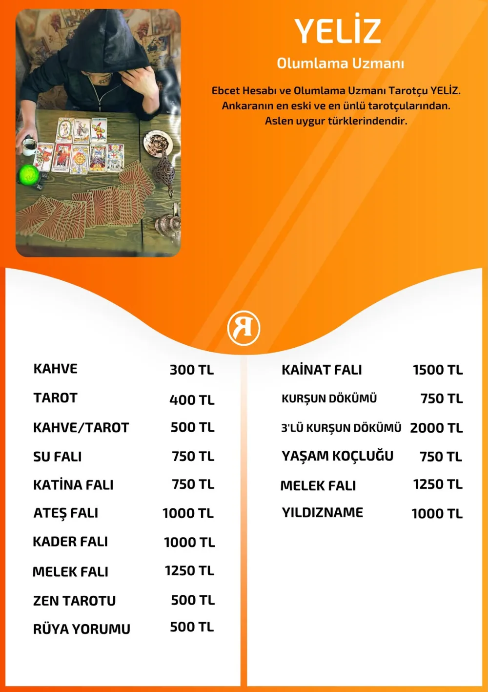 Yeliz hizmetleri, fiyat listesi ve hikayesi